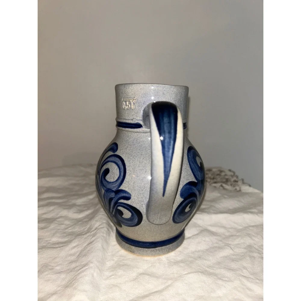 German Salt Glazed Stoneware Pitcher 0.5L Bettenhausen Burgerhaus Blue Grey Jug